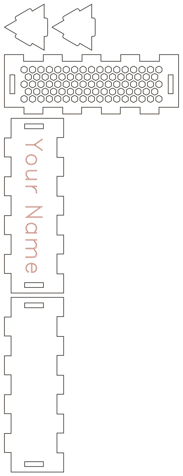 Flat part layout for the Desk Sign, back face: Vented