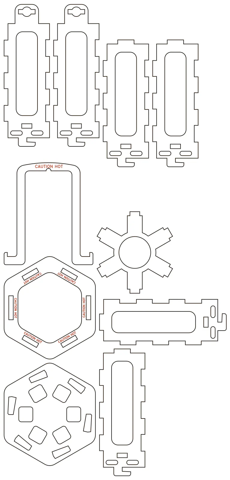 Flat part layout for the Lantern, sides: Hexagonal