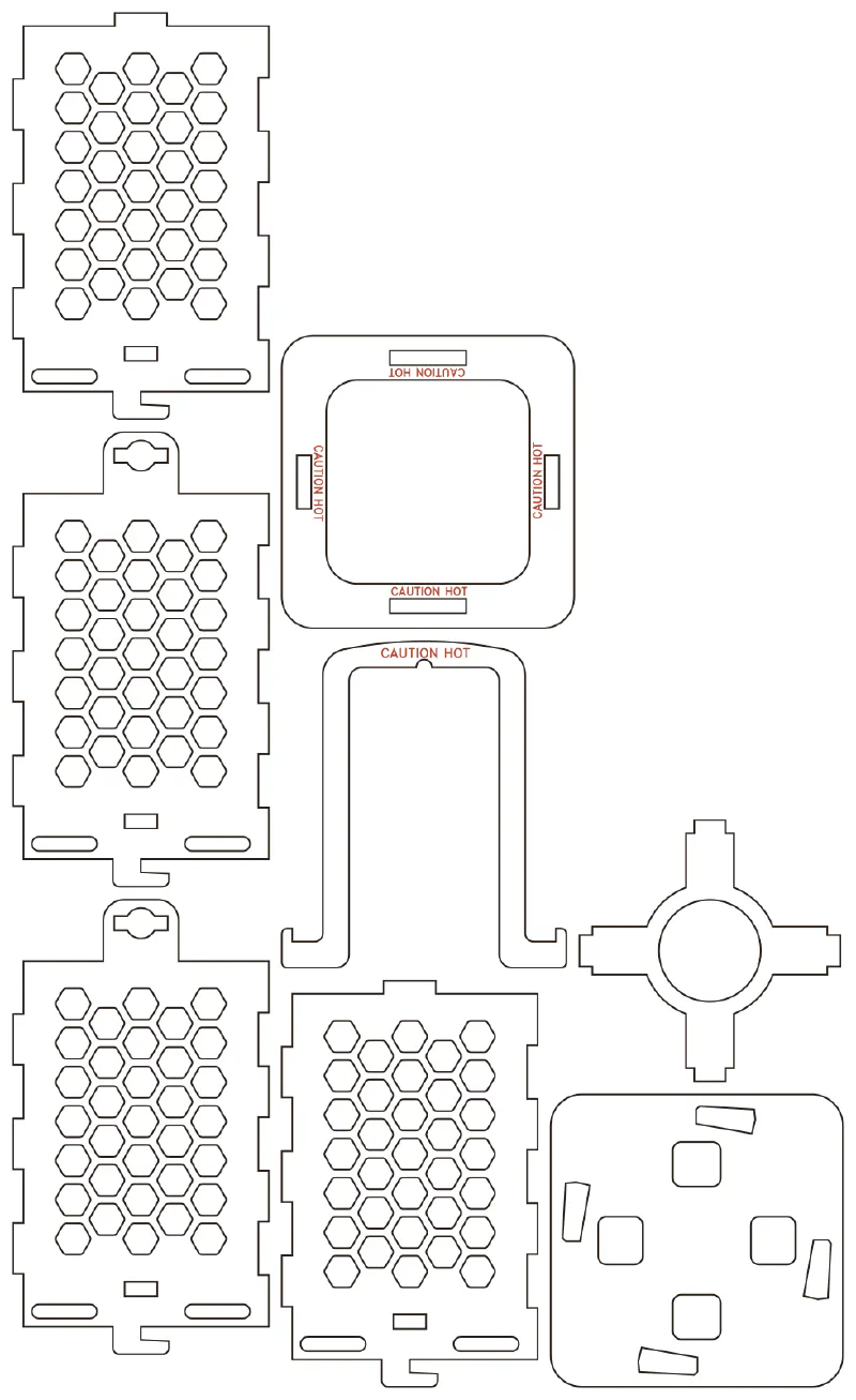 Flat part layout for the Lantern, window: Hex lattice