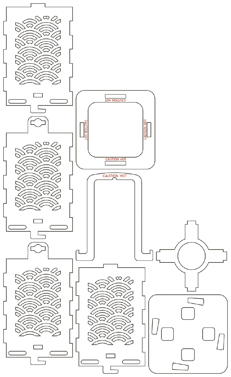 Flat part layout for the Lantern, window: Waves (seigaiha)
