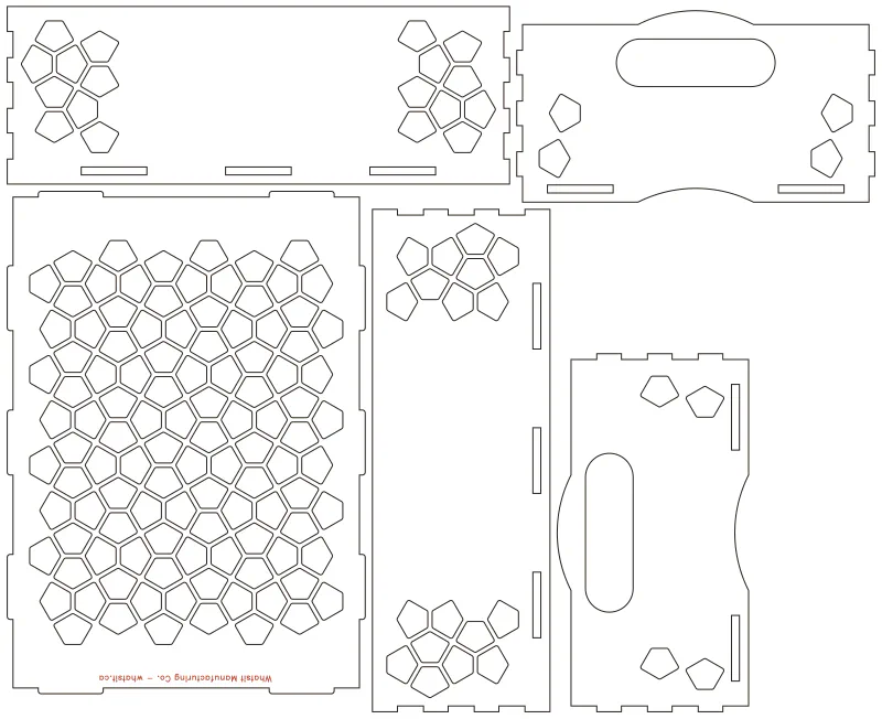 Flat part layout for the Produce Box, vent pattern: Cairo (pentagons)