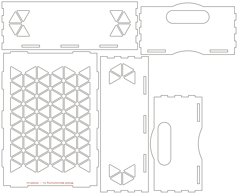 Flat part layout for the Produce Box, vent pattern: Triangles