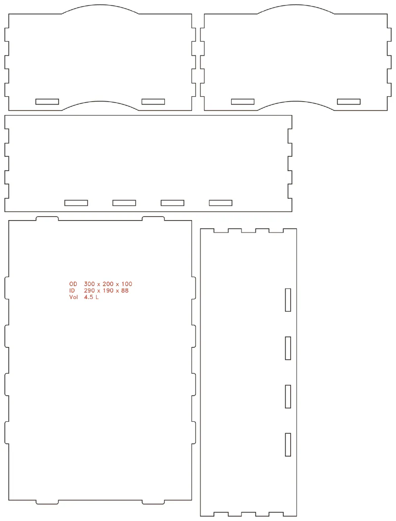 Flat part layout for the Project Box, handle: No handle