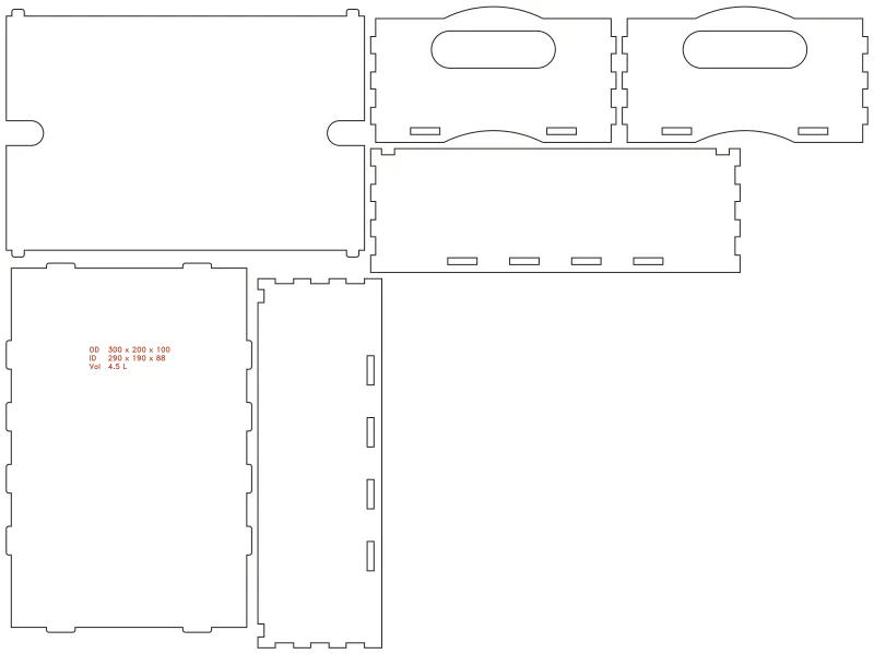 Flat part layout for the Project Box, lid: Full cover