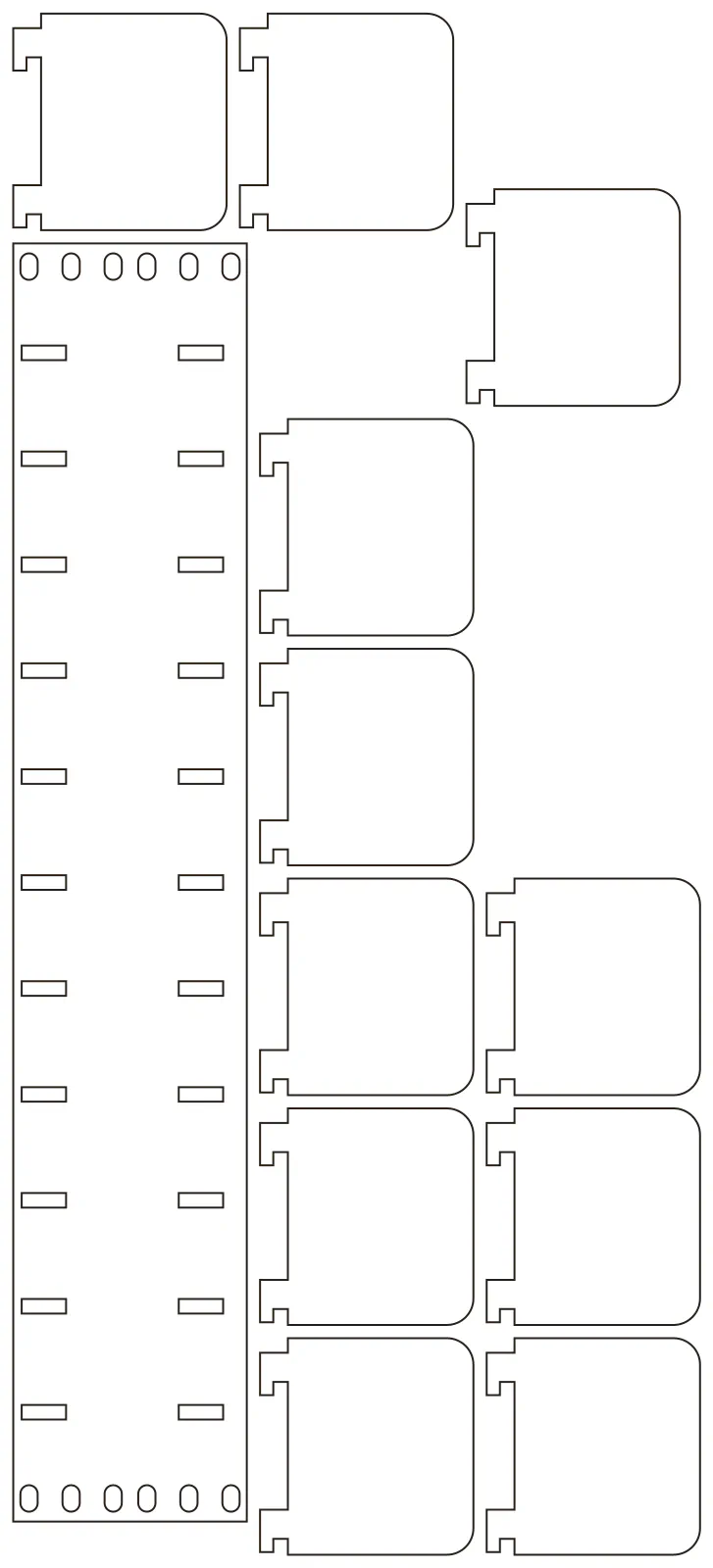 Flat part layout for the Rack Cable Manager, height (u): 2U