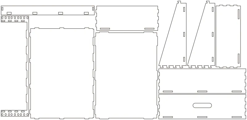 Flat part layout for the Rack Drawer, height (u): 3U