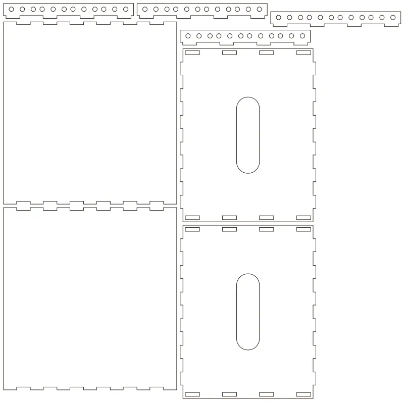 Flat part layout for the 10" Mini Rack, handles: Hand holds