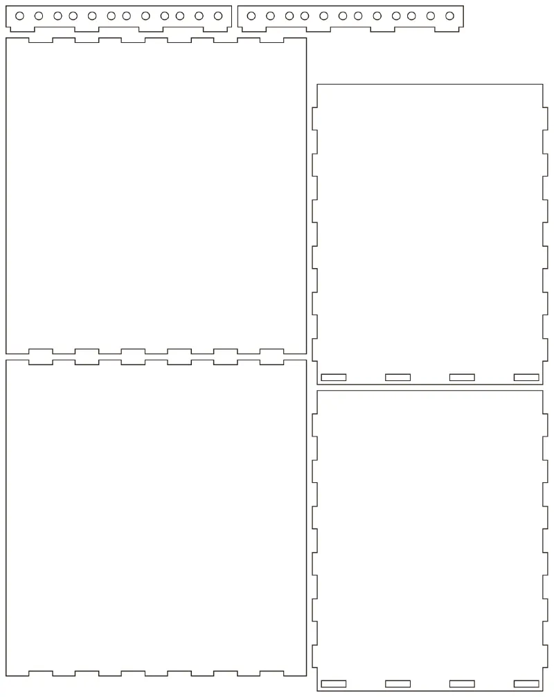 Flat part layout for the 10" Mini Rack, rear rails: Front only