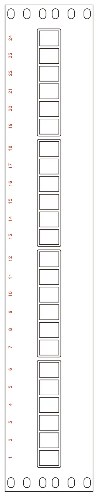 Flat part layout for the Keystone Patch Panel, height (u): 2U