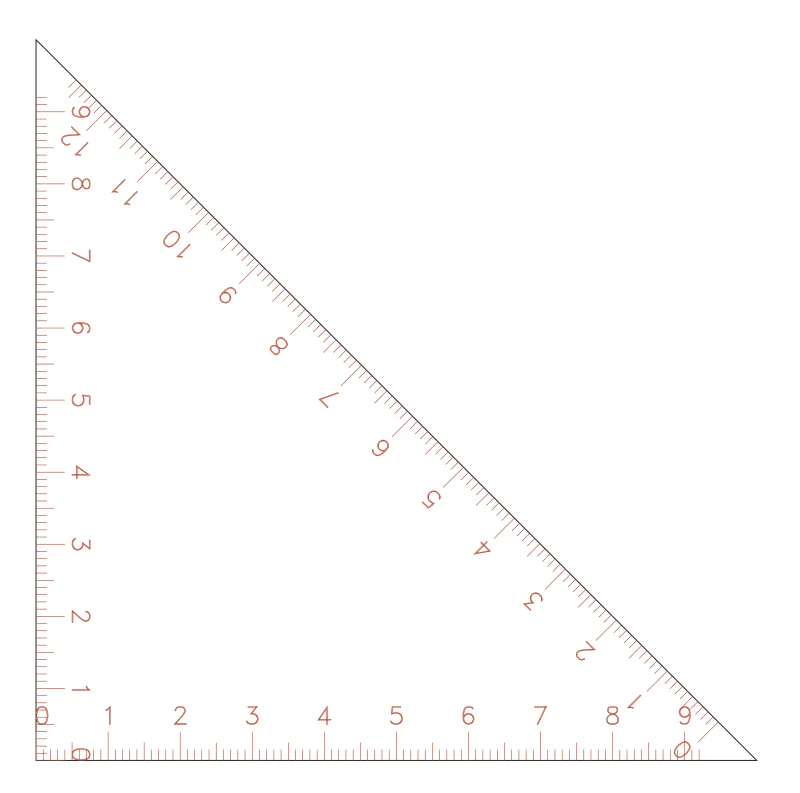 Flat part layout for the Set square, hypotenuse ticks: Cm