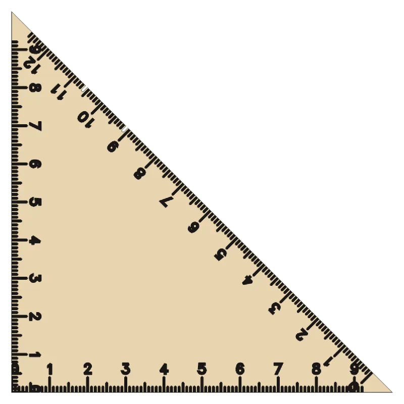 Set square, hypotenuse ticks: Cm